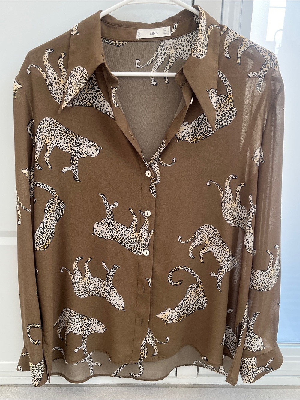 Mango Brown and Cream Leopard Print Blouse – Size L